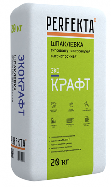 Шпаклевка гипсовая универсальная высокопрочная Perfekta ЭКОКРАФТ белый 20 кг в Москве по низкой цене