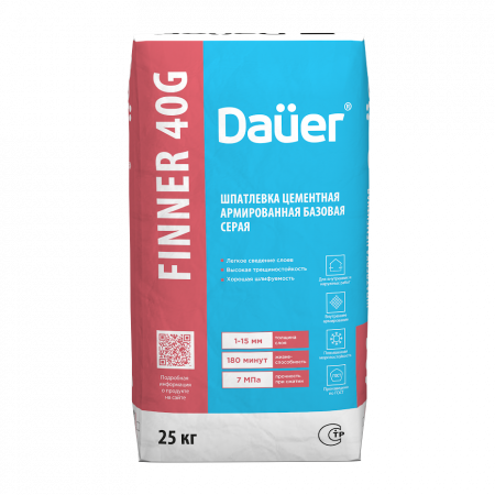 Шпатлевка цементная армированная базовая серая 180/7,0/F50 ГОСТ 33699 DAUER FINNER 40G по низкой цене
