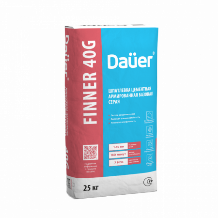Шпатлевка цементная армированная базовая серая 180/7,0/F50 ГОСТ 33699 DAUER FINNER 40G по низкой цене