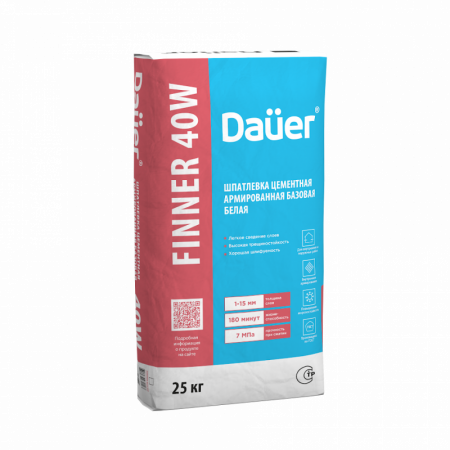Шпатлевка цементная армированная базовая белая 180/7,0/F50 ГОСТ 33699 DAUER FINNER 40W по низкой цене