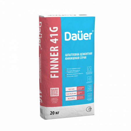 Шпатлевка цементная финишная серая 180/6,5/F50 ГОСТ 33699 DAUER FINNER 41G по низкой цене