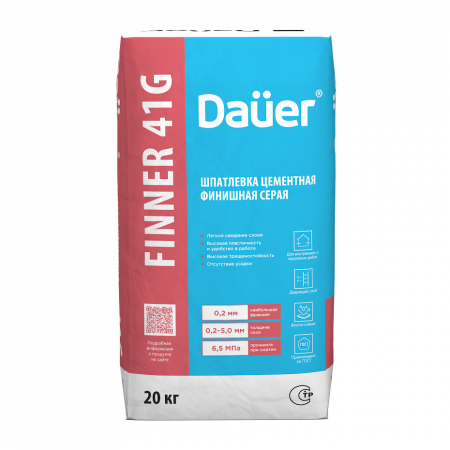 Шпатлевка цементная финишная серая 180/6,5/F50 ГОСТ 33699 DAUER FINNER 41G по низкой цене